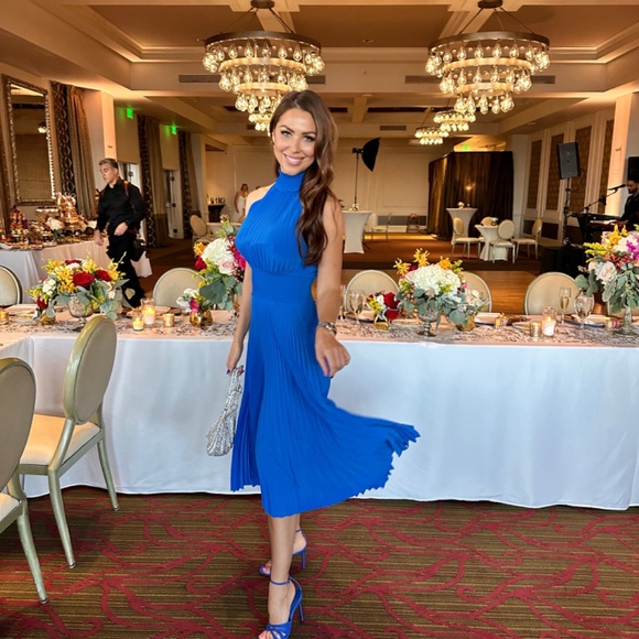 A.L.C. Luxury Renzo Satin Pleated Dress Blue cobalt - Picture 4 of 8